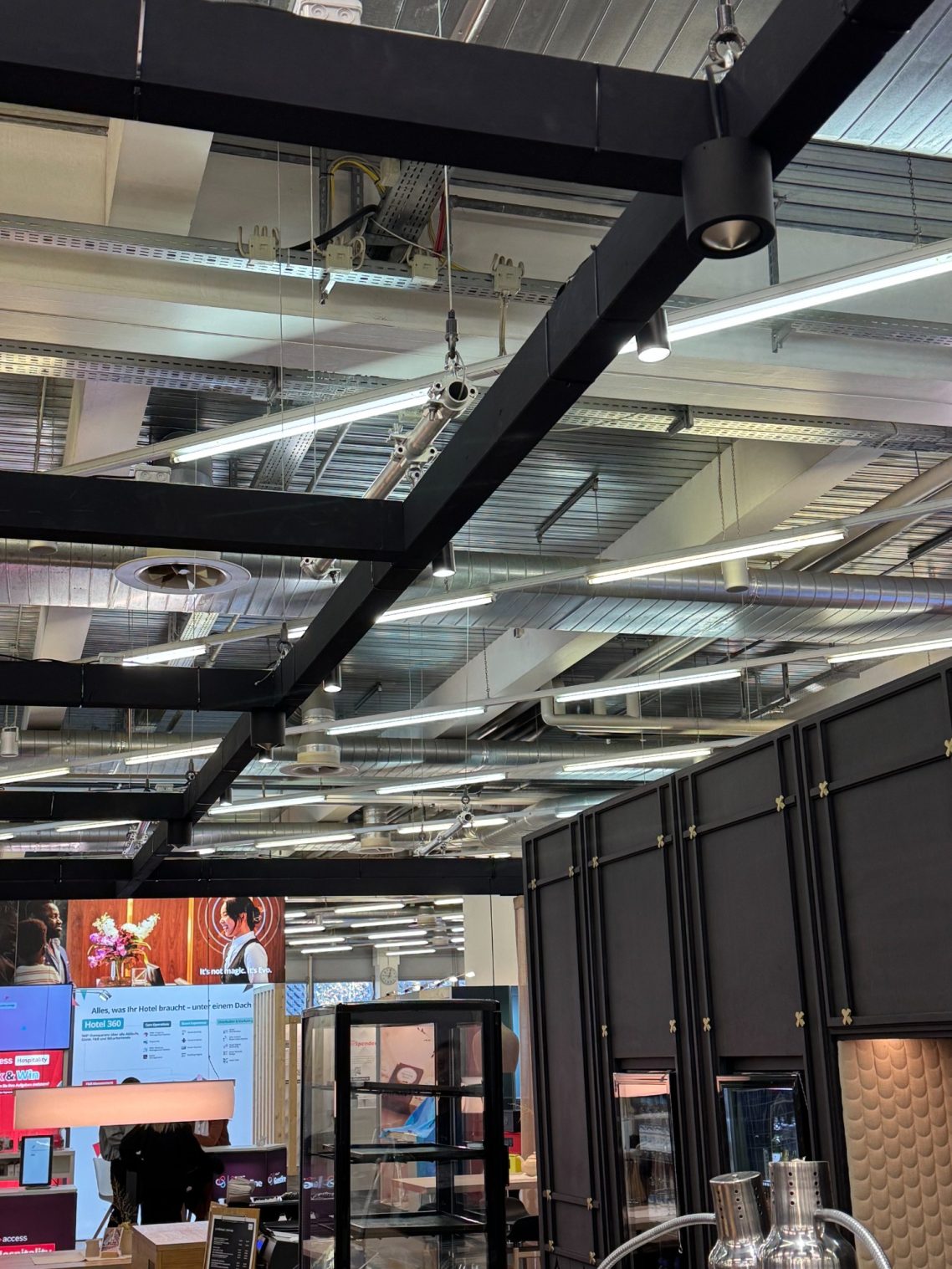 Newtec Smart Lautsprecher Deckenleuchten und Lautsprecher an Balken